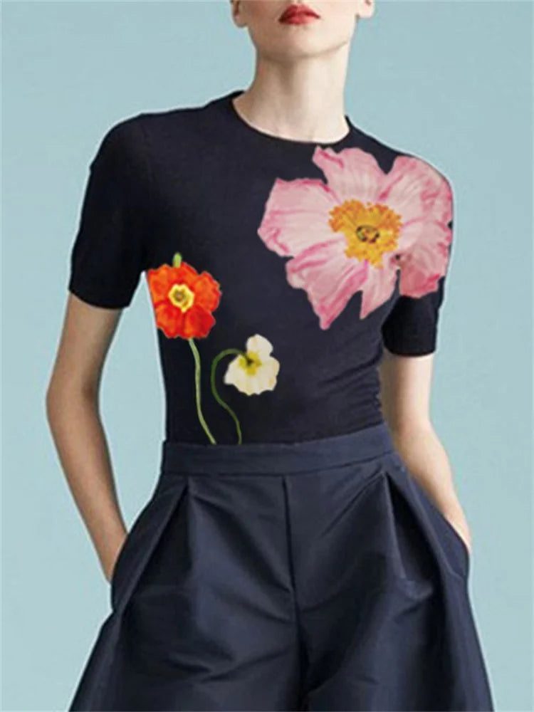 Elegant Floral Printed Women's Summer T-Shirts