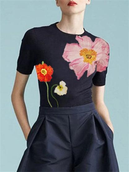 Elegant Floral Printed Women's Summer T-Shirts
