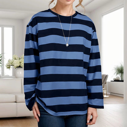 Women’s Oversized Blue Striped Long Sleeve T-Shirt