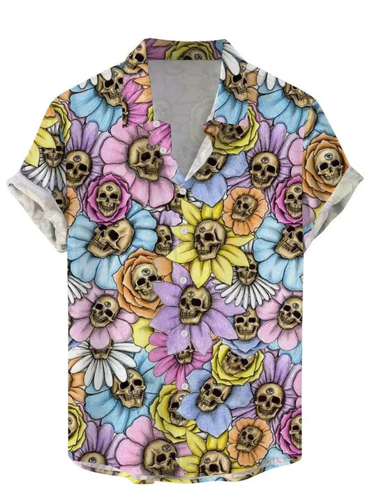 Funny Vintage Skull Floral Hawaiian Shirt