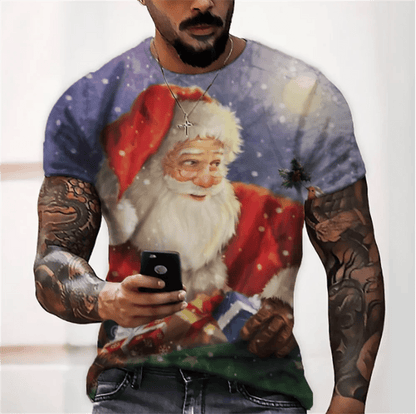 3D Santa Print Men's Christmas T-Shirt