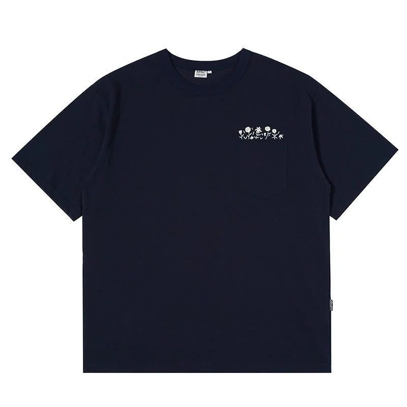 Men's Flower Embroidered Pocket T-Shirt - Streetwear