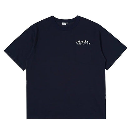 Men's Flower Embroidered Pocket T-Shirt - Streetwear