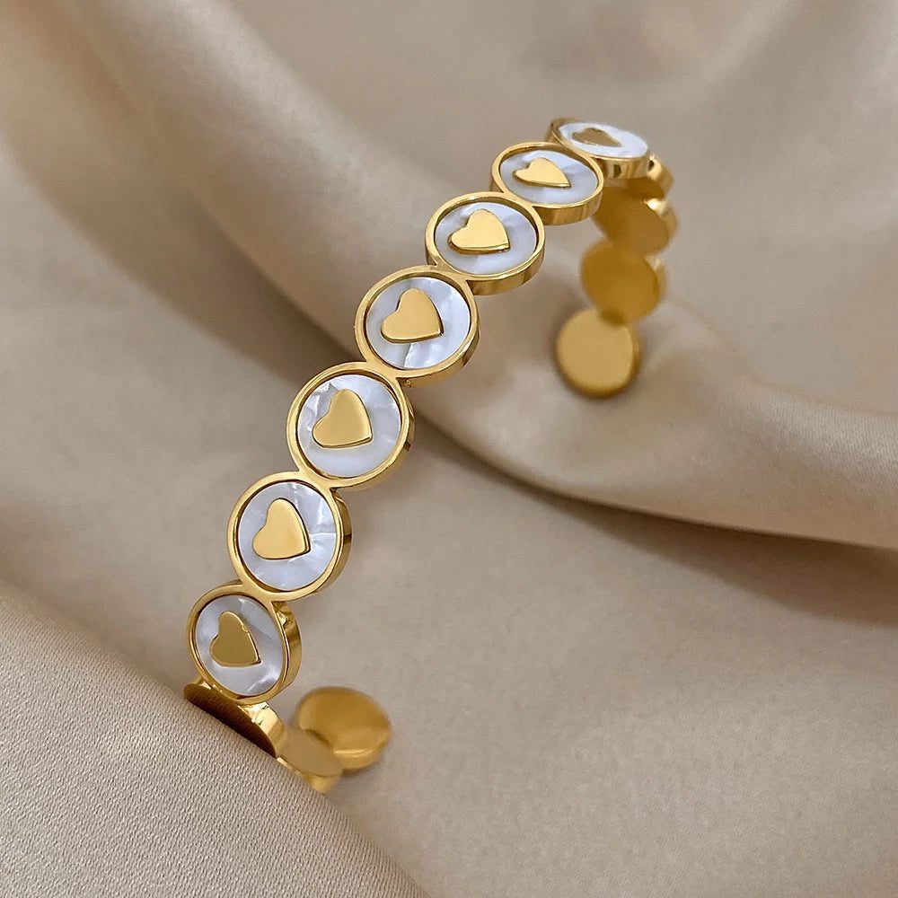 Waterproof Gold Plated Heart Cuff Bracelet