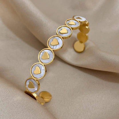 Waterproof Gold Plated Heart Cuff Bracelet