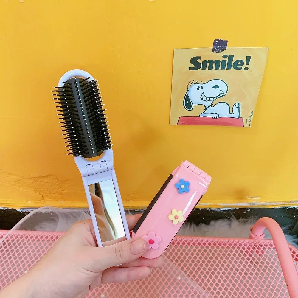 Compact Travel Hair Brush with Mirror