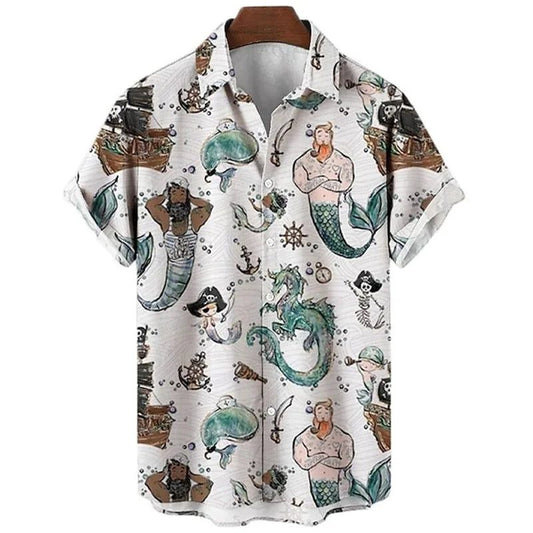 Men's Hawaiian Shirts: Retro Mermaid Print Summer