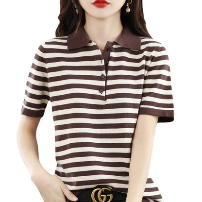 Casual Striped Short Sleeve Polo Shirt