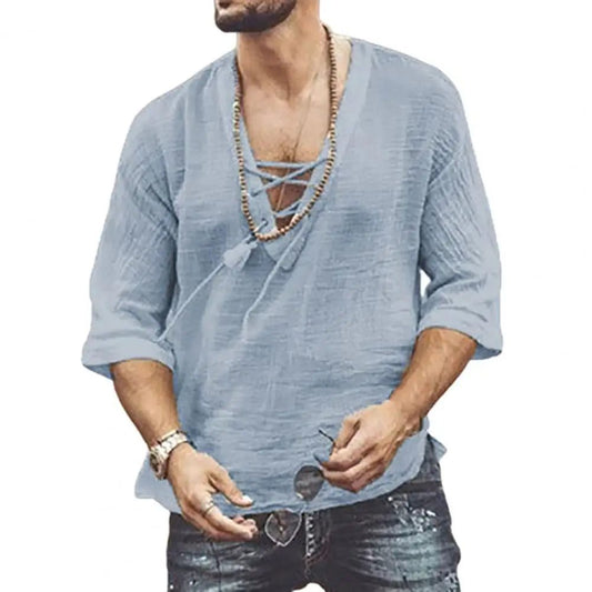 Men's Casual White Linen Short Sleeve Shirt
