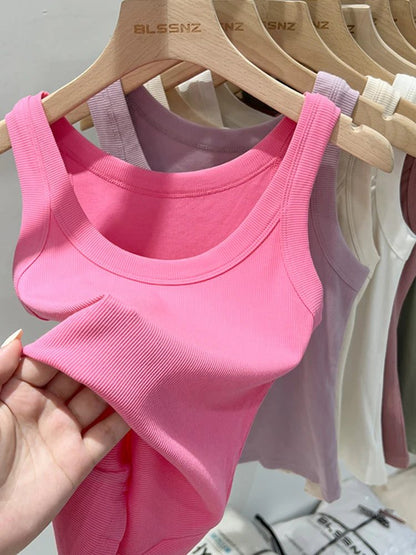 Women Ribbed Tank Top Solid Basic Camisole