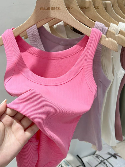 Women Ribbed Tank Top Solid Basic Camisole