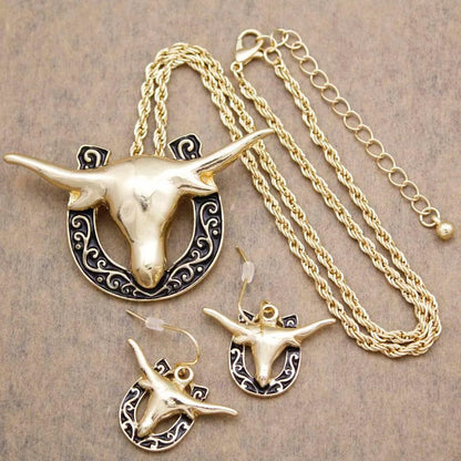 Western Cowgirl Hat Necklace Earring Jewelry Set