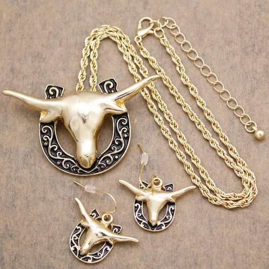 Western Cowgirl Hat Necklace Earring Jewelry Set