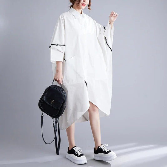 Chic Asymmetrical White Midi Dress for Women