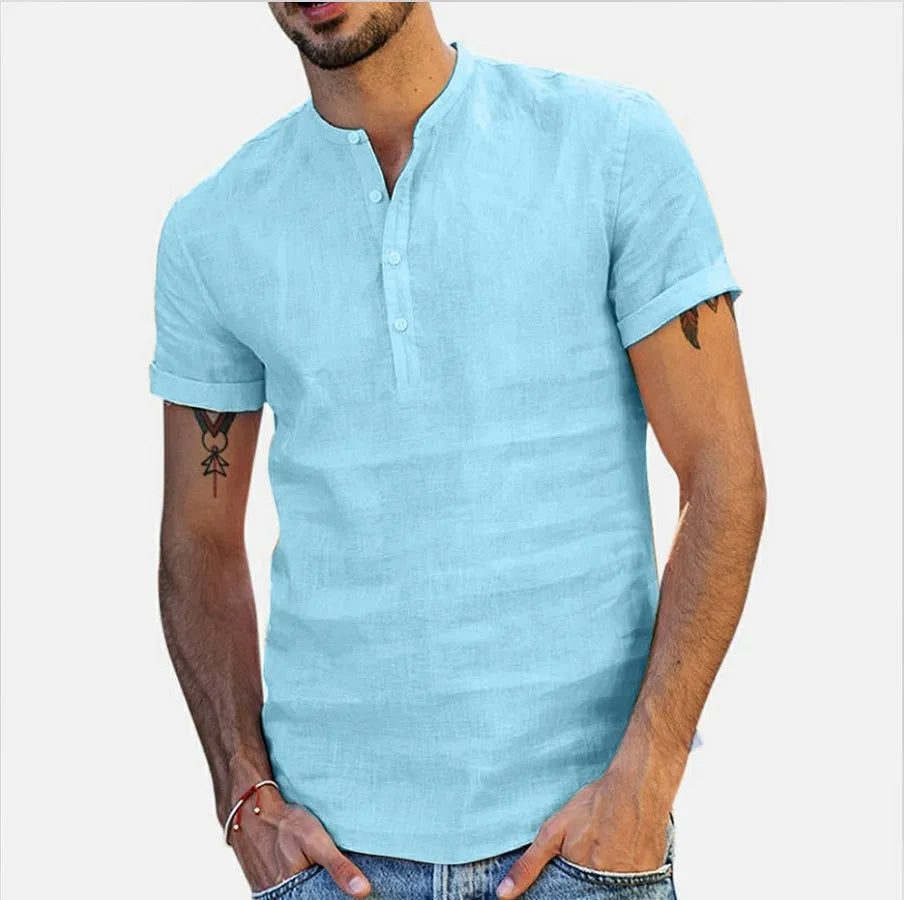 Men's Summer Cotton Linen Short Sleeve Shirt