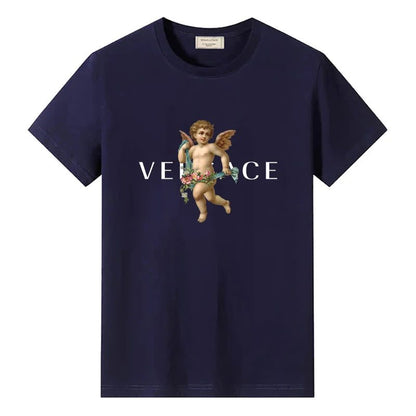 Men's Vintage Cotton T-Shirt with Angel Print