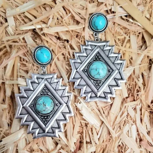 Turquoise Aztec Dangle Earrings for Women