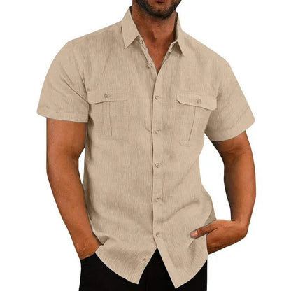 Men's Casual Linen Short Sleeve Pocket T-Shirt