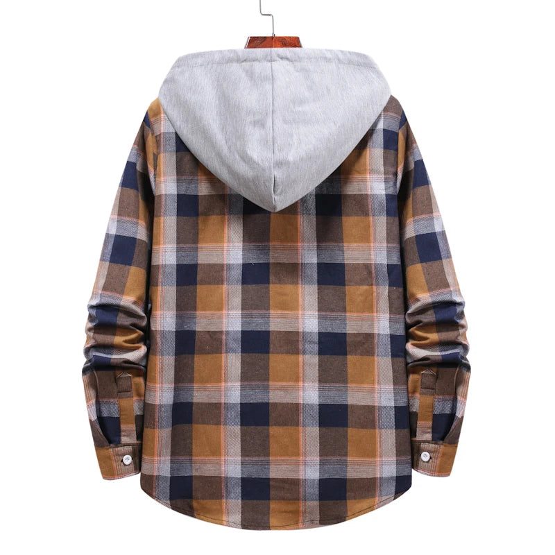 Men's Plaid Flannel Hooded Shirt Jacket