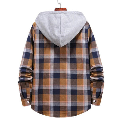 Men's Plaid Flannel Hooded Shirt Jacket