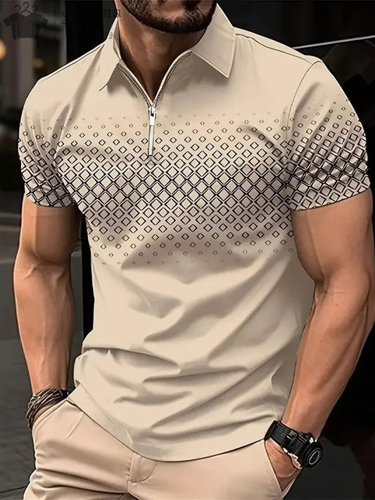 Men's Solid Zipper Polo Golf Shirt