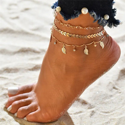 Waterproof Double-Layer Gold Anklets for Women