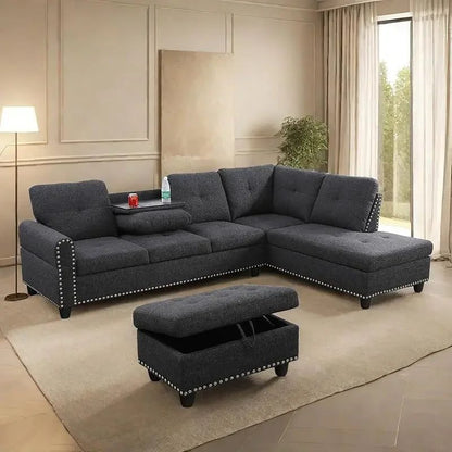 Modern L-Shaped Sofa with Ottoman for Living Room