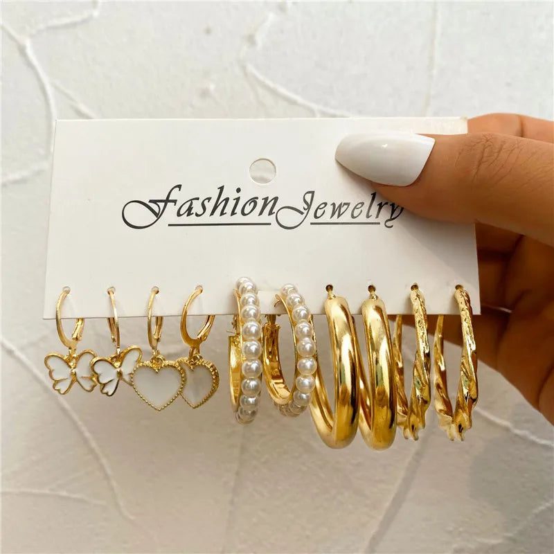 Boho Vintage Gold Hoop Earrings Set