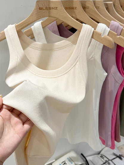 Women Ribbed Tank Top Solid Basic Camisole