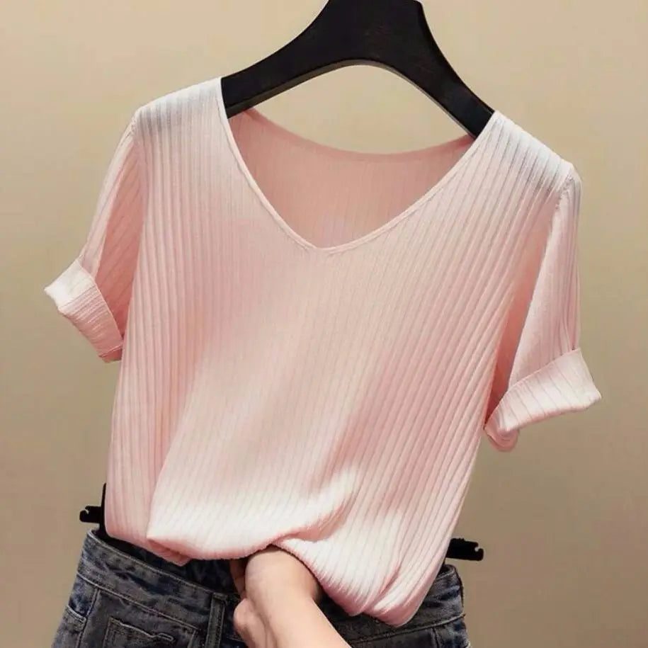 Summer Ice Silk Cropped T-Shirt for Women