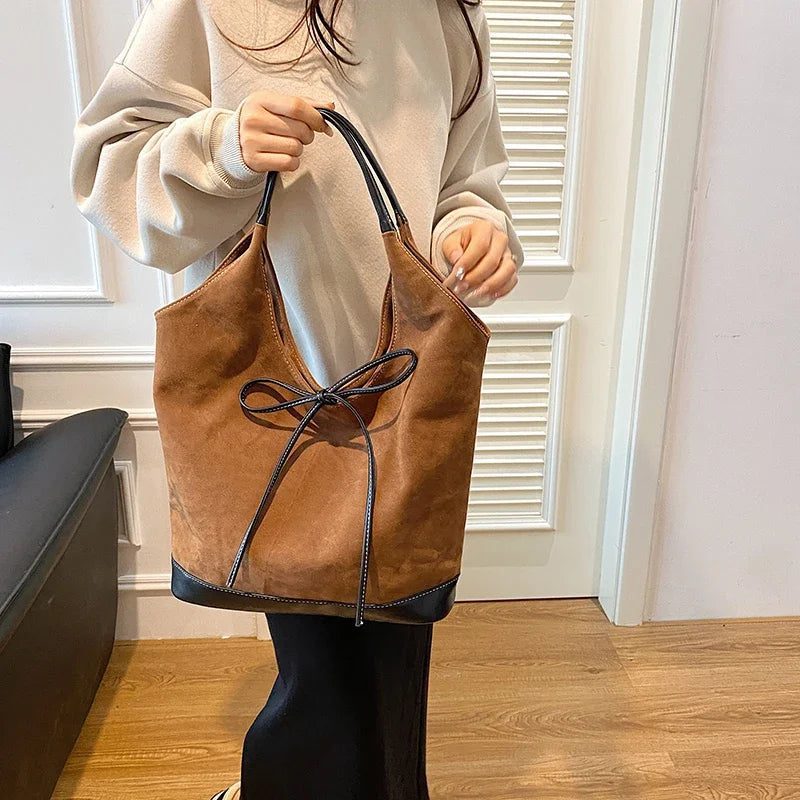 2024 Retro Faux Suede Bucket Shoulder Bag