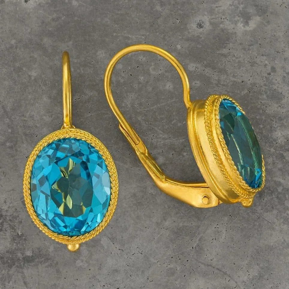 Vintage Gold Ornate Turquoise Earrings for Women
