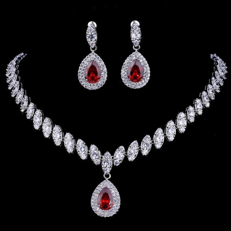 Luxury Retro Red Zirconia Wedding Jewelry Set