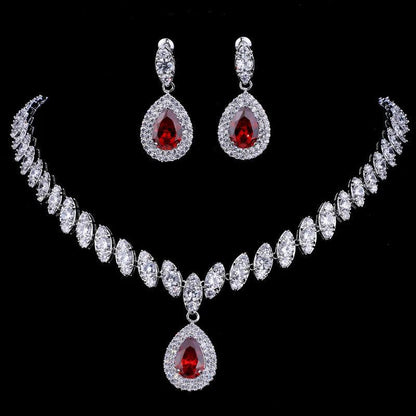 Luxury Retro Red Zirconia Wedding Jewelry Set