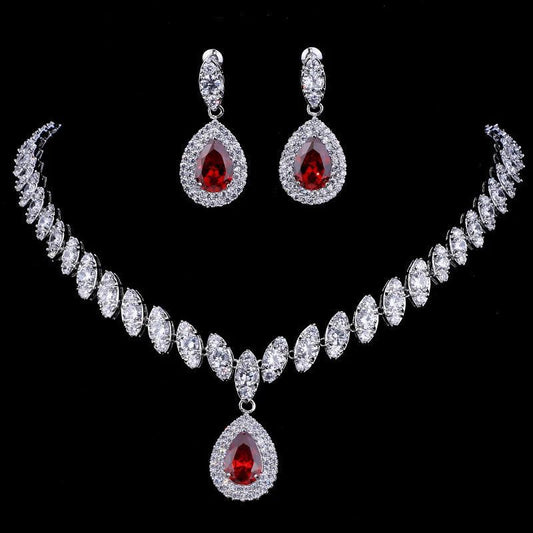 Luxury Retro Red Zirconia Wedding Jewelry Set