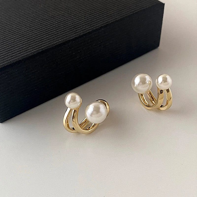 Elegant Double Imitation Pearl Stud Earrings