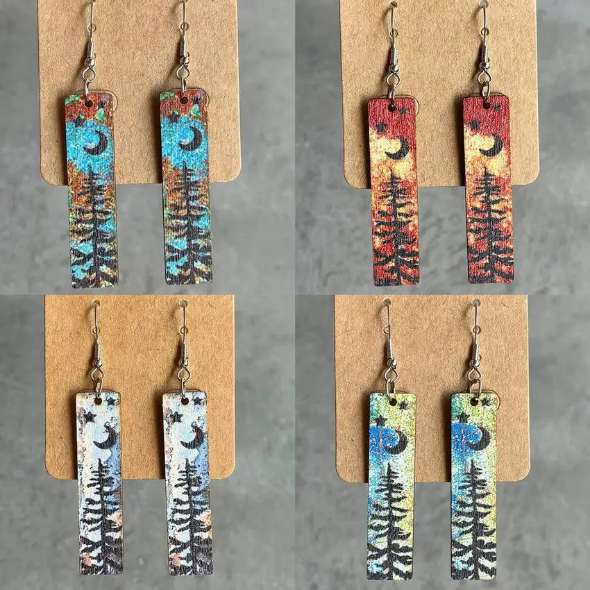 Trendy Vintage Forest Star Moon Earrings