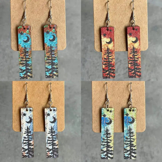 Trendy Vintage Forest Star Moon Earrings