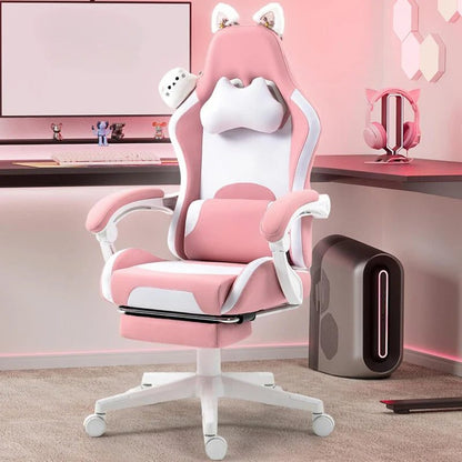 Ergonomic Pink Gaming Chair with Footrest