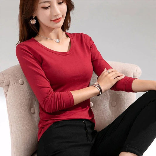 Trendy Long Sleeve Cotton T-Shirts for Women