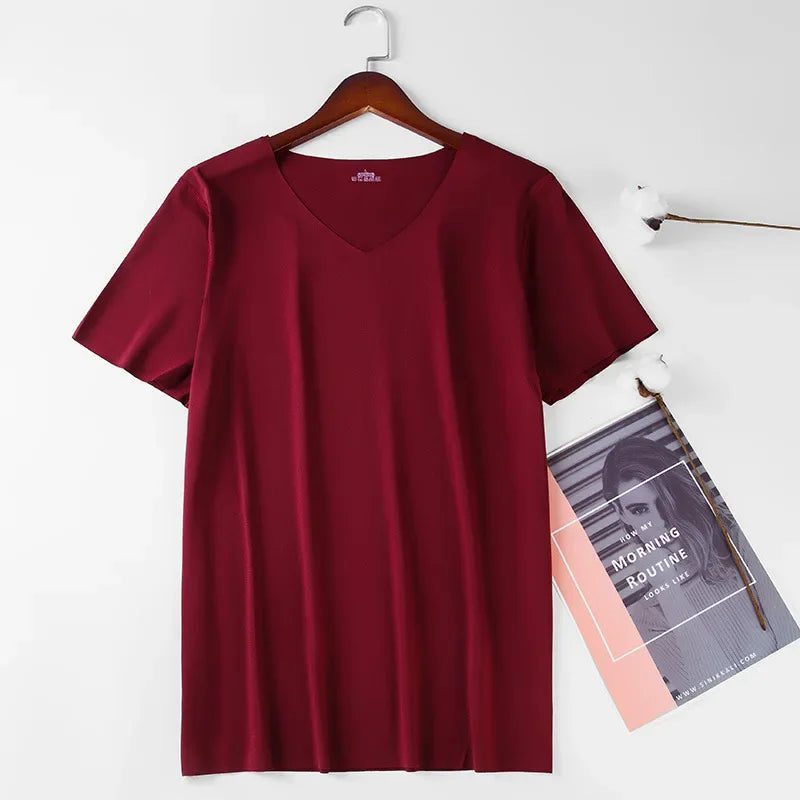 Plus Size Men's V-Neck Ice Silk Undershirt