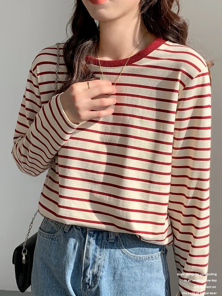 Women's Striped Long Sleeve Cotton T-Shirt