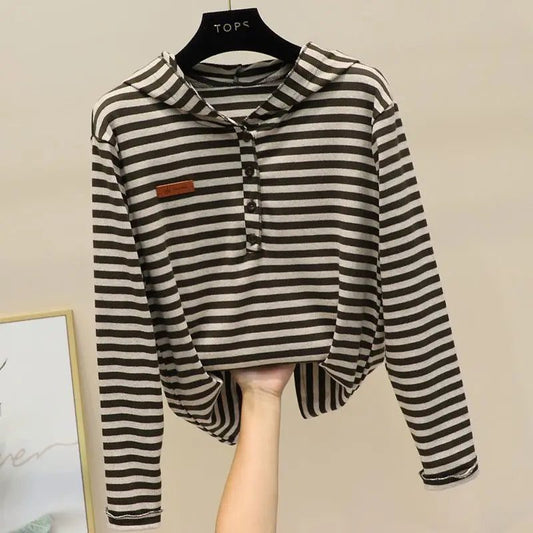 Trendy Striped Long Sleeve Hoodie for Women