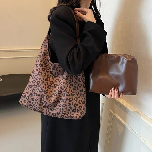 2024 Women's Leopard Print Suede Tote Bag