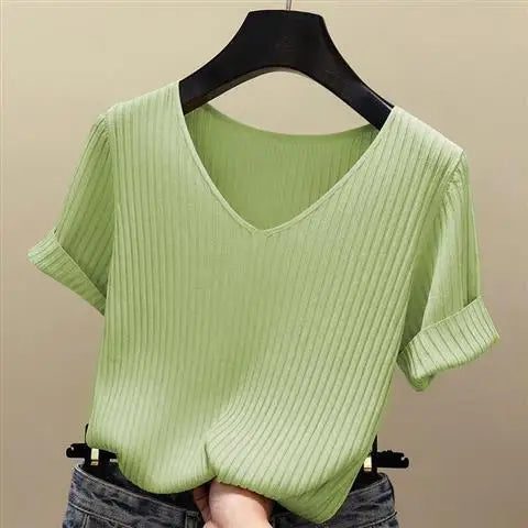 Summer Ice Silk Cropped T-Shirt for Women