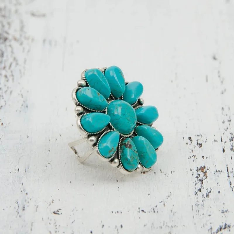 Boho Turquoise Flower Rings for Women