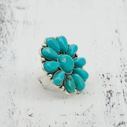 Boho Turquoise Flower Rings for Women
