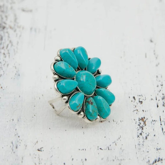 Boho Turquoise Flower Rings for Women