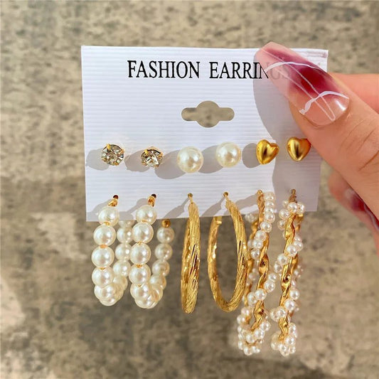 Boho Vintage Gold Hoop Earrings Set