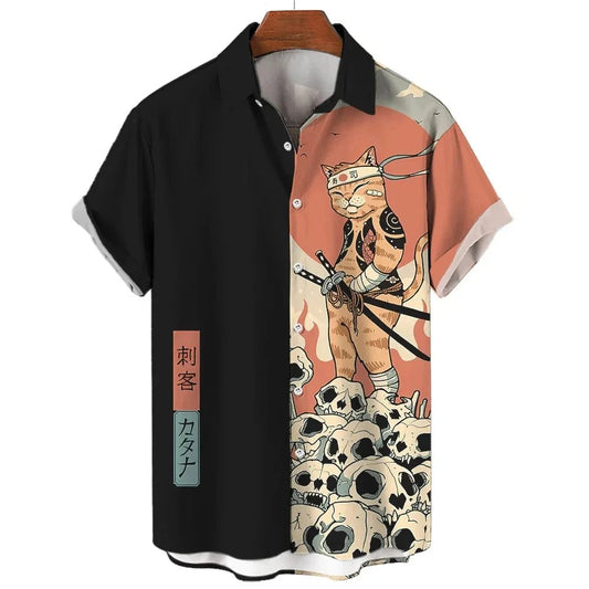 Cool Samurai Cat Hawaiian Shirt for Men